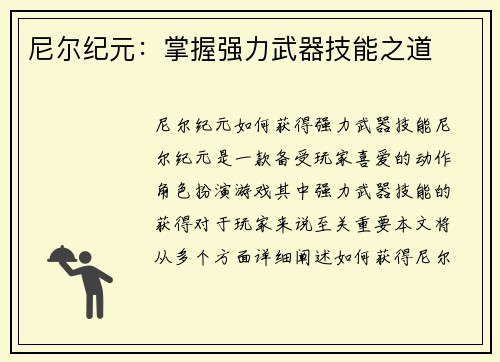 尼尔纪元：掌握强力武器技能之道