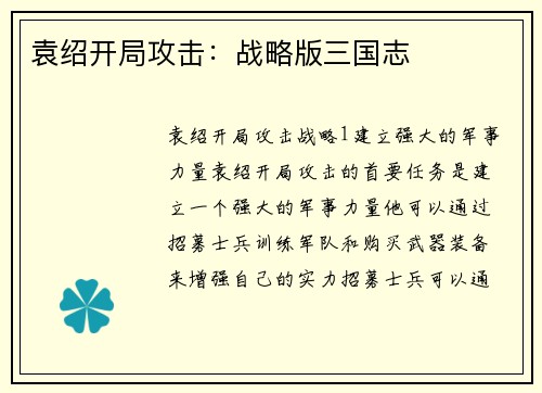 袁绍开局攻击：战略版三国志